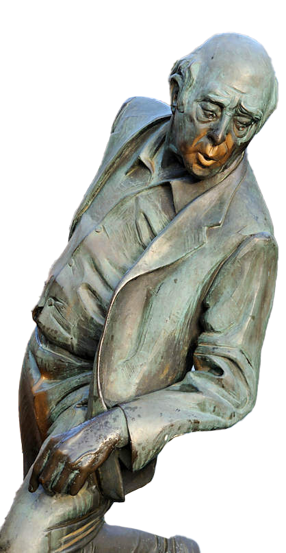 Bronze Skulptur eines älteren Mannes mit nachdenklichem Ausdruck.